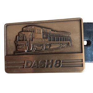 Vintage Men's Belt 38-40 Dash 8 Locomotive Train Buckle Leather Trucker Belt USA